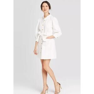 Who. What Wear White Button Up Long Sleeve Denim Dress Size Medium